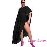 Black Draped Plus Size Cover-up Beachwear