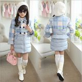 C1131 Winter 2PCS Girls Plaid Cotton Padded Coat