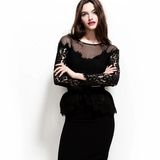 Women Designer High-End Black Lace Peplum Dress