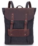 Students Leisure Canvas Backpack for Laptop and Campus with Genuine Leather Trims