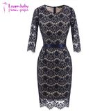 Round Neck Lace Back Zipper Short Sleeve Pencil Lace-Stitching Evening Dress L36037