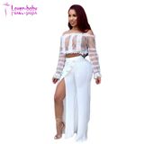 Fashion Women Mesh Crop Top 2 PC Set Casual Club Jumpsuit