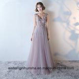 Long V-Neck Shoulder Straps Sleeveless Lace Tulle Prom Dresses