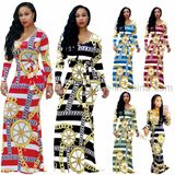 OEM Print Polyester Fashion Sexy Long Sleeves Dress