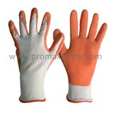 13G White Polyester Liner Orange Foam Latex Coating Garden Gloves