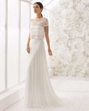 Crop Top Short Sleeve Beading Bolero Pleat Chiffon Beach Wedding Dress