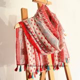 Cheap Diamond Printing Polyester Lady Scarf with Colored Tassels (HWBP105)