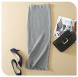 2017 Spring New Design Solid Color Knitted Elastic Waistband Long Skirt in Waist