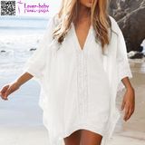 White Kimono Crochet Poncho Beachwear L38469-1