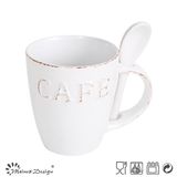 6oz Ceramic Mug with Spoon and Embossed Words Design