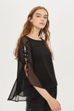 Best Sale Sexy Women Lace up Black Chiffon Blouse Wholesale