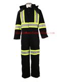 Mens Black Canvas Winter Safety Reflective Cotton Lined Workwear Coverall