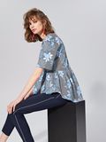 Asymmetic Bottom Flower Print Blouse