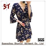 OEM Lady Sweet Lotus Leaf Pattern Dress