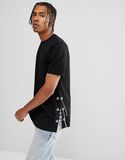 Longline Chain Side Seams in Black Eyelet Tee Shirt