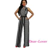 Fashion Black Print Gold Belted Jumpsuit