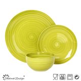 18PCS Lemon Yellow Stoneware Dinner Set with Hand Painted