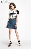 Stripe Cotton Women T Shirt with Zip