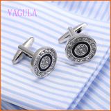 VAGULA 2016 New Arrival Rhinestone Rhodium Plated Brushed Cufflinks