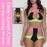 Zip Decor Color Block Pink Bikini Set