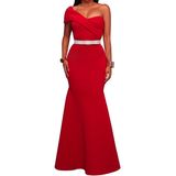 Fashion Red Sexy One Shoulder Long Gown Evening Dress