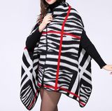 Women's Color Block Open Front Blanket Poncho Checked Reversible Cashmere Like Cape Thick Winter Warm Stole Throw Poncho Wrap Shawl (SP247)