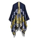 Women's Color Block Open Front Blanket Poncho Checked Reversible Cashmere Like Cape Thick Winter Warm Stole Throw Poncho Wrap Shawl (SP238)