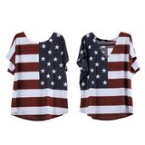 USA Flag Printed Oversized Blouse Top T-Shirt