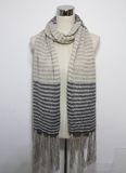 Lady Fashion Contract Color Acrylic Knitted Fringed Winter Scarf (YKY4390)