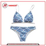 Custom Young Girls' Model Blue White Flower Swimsuit Plus Size Sling Bikini