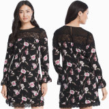 Long-Sleeve Floral Lace Shift Dress