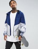 Zip Jacket Through Windbreaker with Panel Detail in Blue