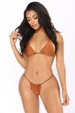 2 Pieces Set Triangle Top with Pads High String Bottom Brazilian Holiday Bikini Set - Rust