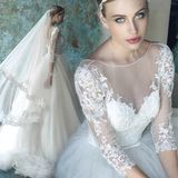 A-Line Full Sleeves Bateau Tulle Wedding Dress