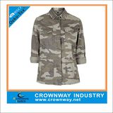 Casual Vintage Camo Cotton Cargo Denim Shirt for Women