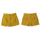 Phoebee Fashion Regular Fit Yellow Plain Cotton Kids Shorts for Girls