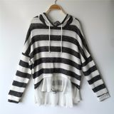 Stripe Loop Gagt Knit Hoodie with Chiffon Bottom Ruffle