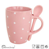 11oz Mug with Spoon Solid Glaze Color with Dots