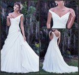 V-Neck Bridal Gowns off Shoulder Simple Satin Wedding Dress S201705