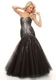 Beaded Fishtail Mermaid Long Tulle Black Evening Formal Gowns (ED3038)