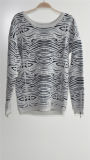 Ladies Round Neck Pullover Patterned Knit Sweater