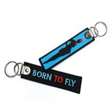 Custom Logo Embroidery Woven Textile Keychain with Key Ring