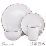 16PCS Dinner Set Solid Glaze with Red Rim Design