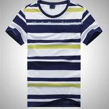 Men's Striped T Shirt with Short Sleeve and Crew Neck