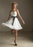 White Chiffon Dress with Satin Black Sash Cocktail Dresses (CD3025)