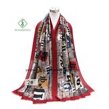 Fashion Letters Printing Thick Satin Lady Scarf Shawl Factory