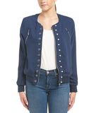 2018 New Arrival Rib Collar Navy Blue Women Pearl Bomber Jacket