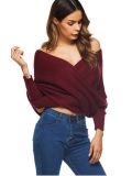 Wine Red Crossed Front Chunky Wrap Sweater