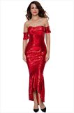 off Shoulder Sequins Hi-Lo Mermaid Party Dress