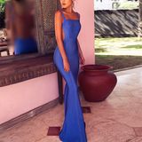 Blue Slip Dress Long Dress Long Sleeveless Dress Cocktail Dress Sexy Party Dress